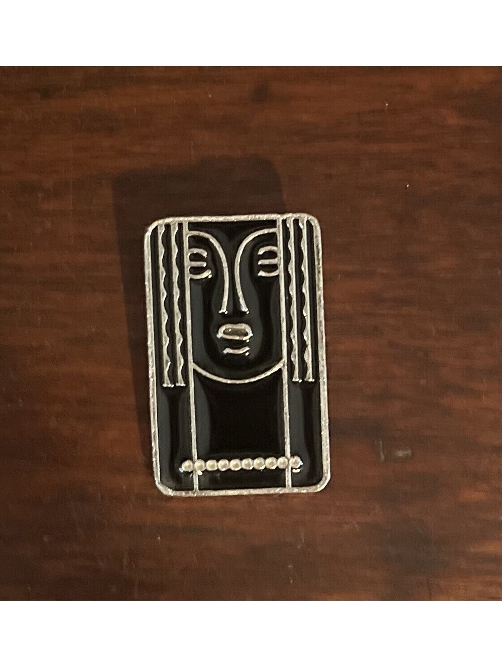 Charles of the RITZ Brooch Pin Pendant Necklace Mask Black Enamel Art Deco Face
